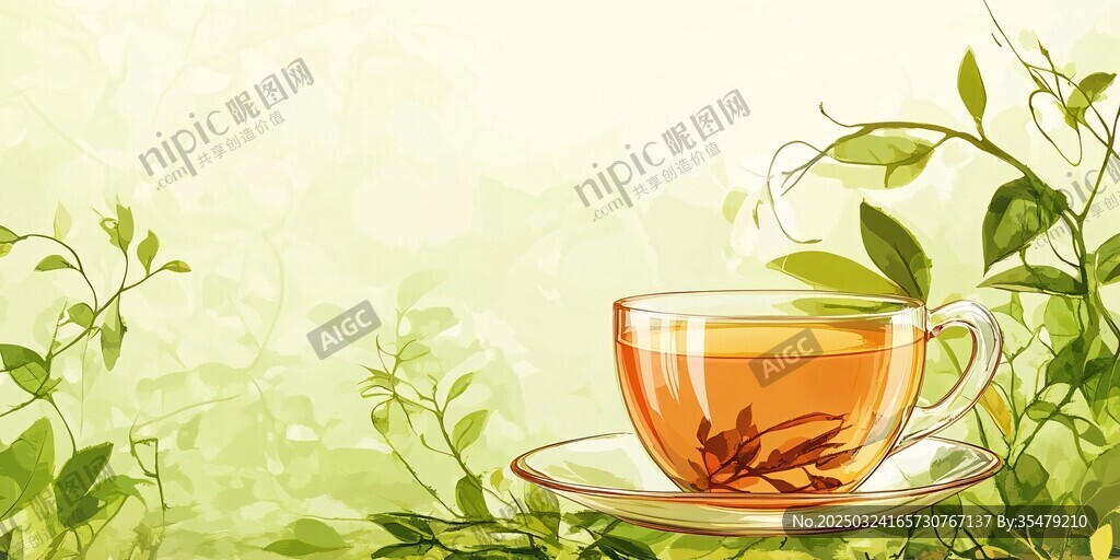 清新綠植旁的一杯熱茶