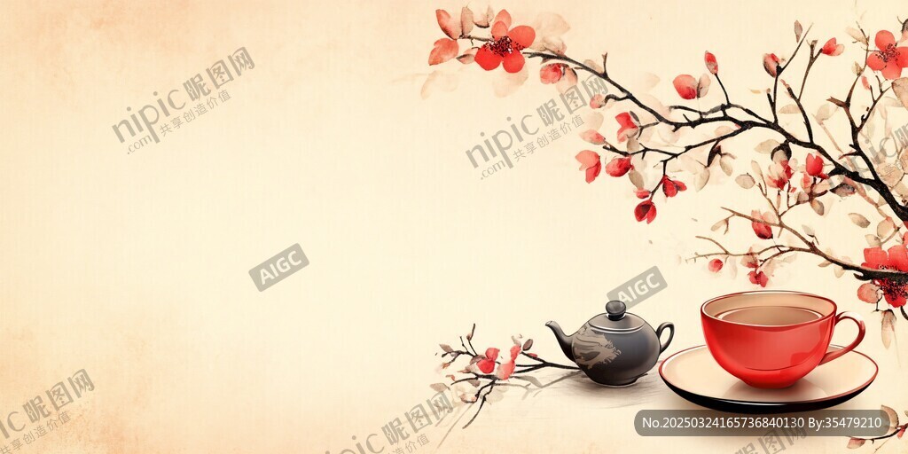 中式古風(fēng)茶韻紅梅背景圖