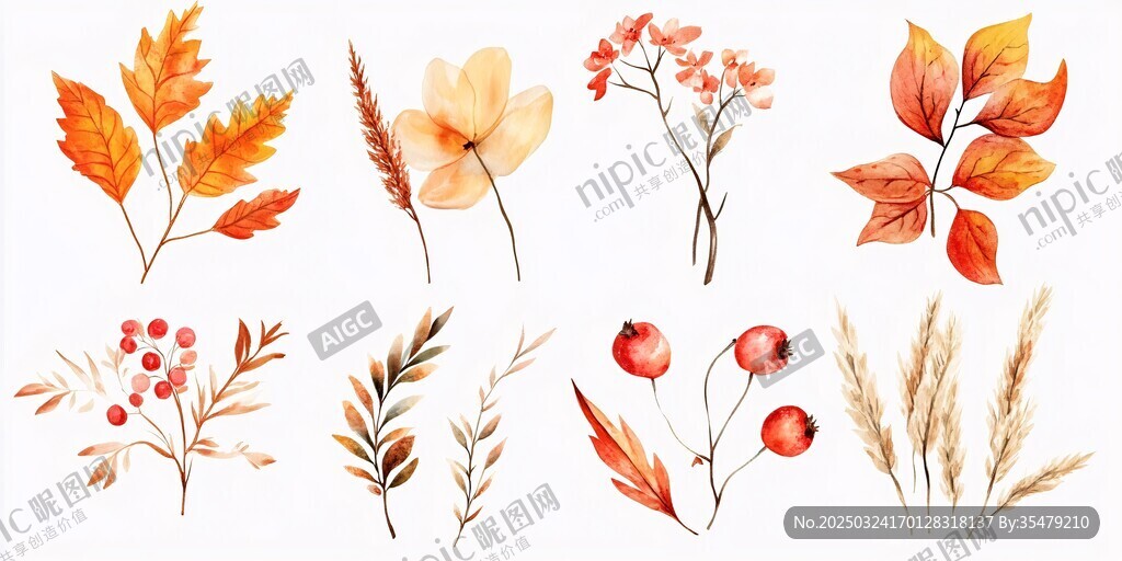 秋日植物水彩插畫(huà)元素