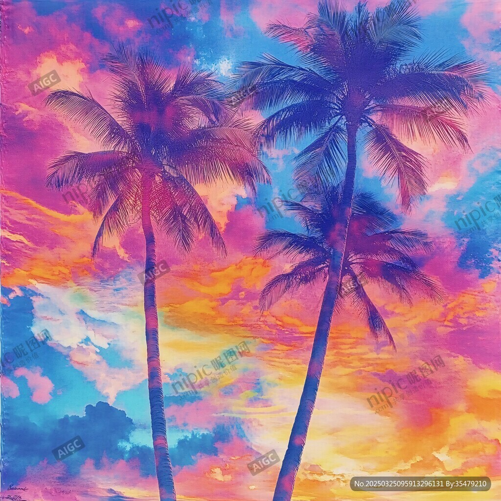 夢幻晚霞中的棕櫚樹