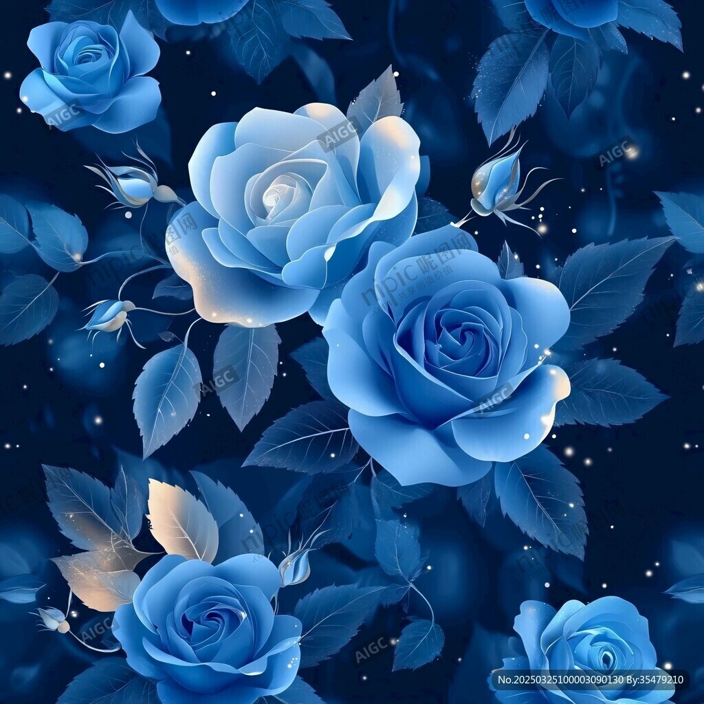夢幻藍玫瑰星空花卉圖案