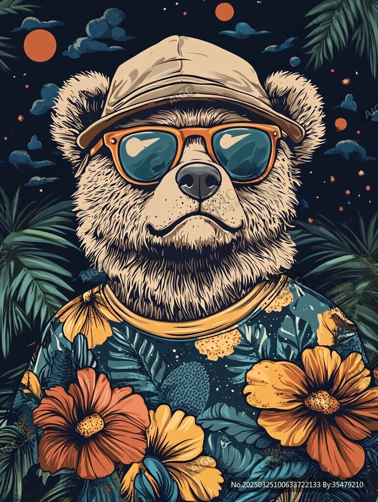 潮流小熊的熱帶風情裝扮