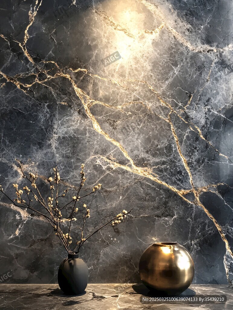 黑金大理石背景的雅致擺件