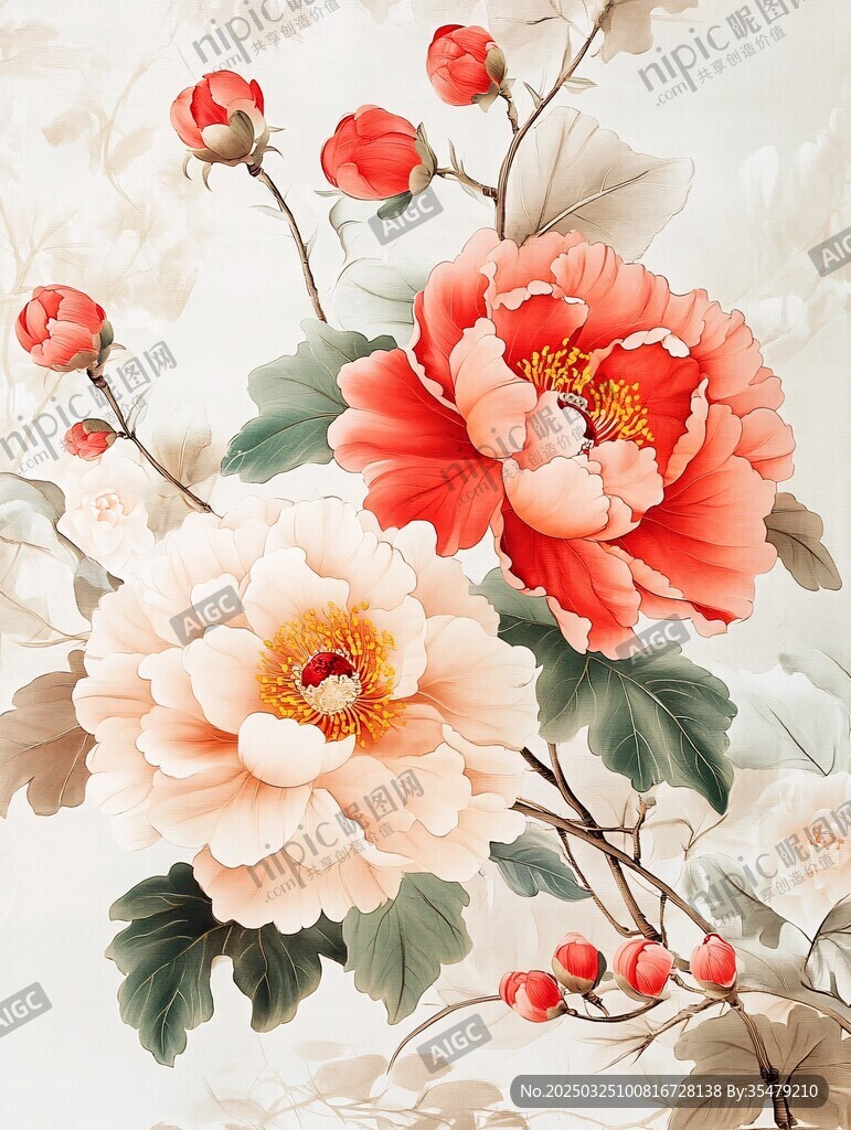 國色牡丹花卉唯美插畫