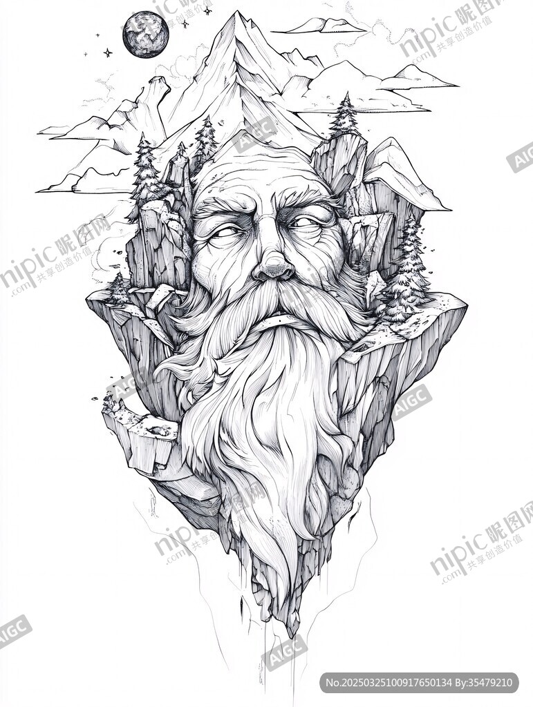 老人與自然奇幻融合畫面
