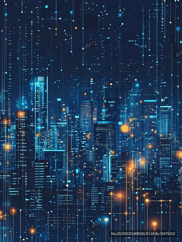 科技感都市夜景抽象插畫