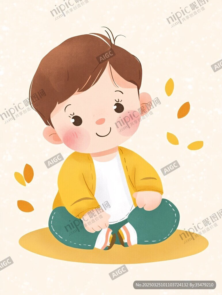 秋日里玩耍的可愛小男孩