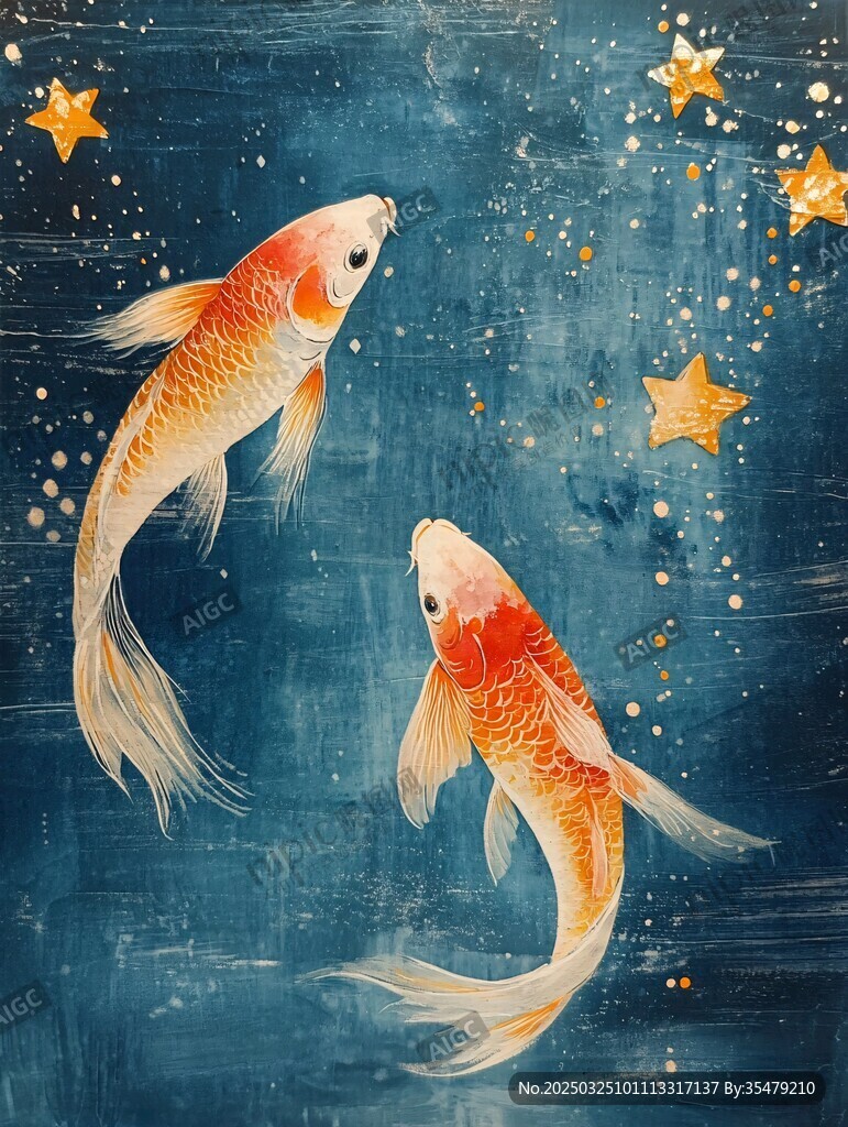 夢幻雙錦鯉暢游星空