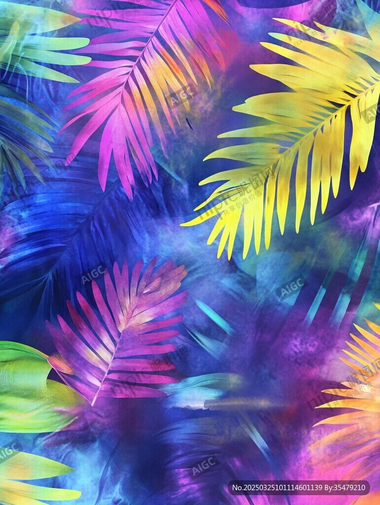 夢幻多彩熱帶棕櫚葉圖案