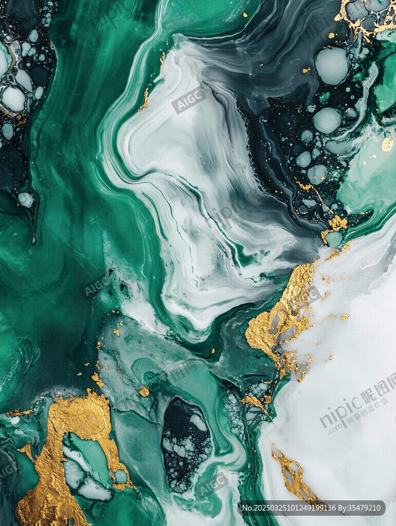 绿白金交融的流体艺术画面 绿白金交融的流体艺术画面