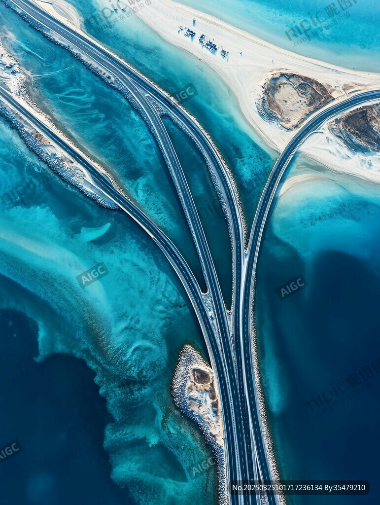 藍色海域中的交錯公路
