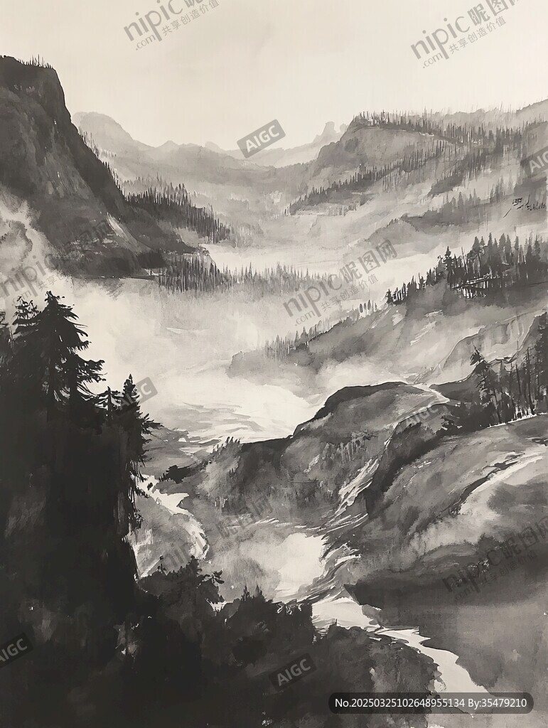 水墨山水間的靜謐意境