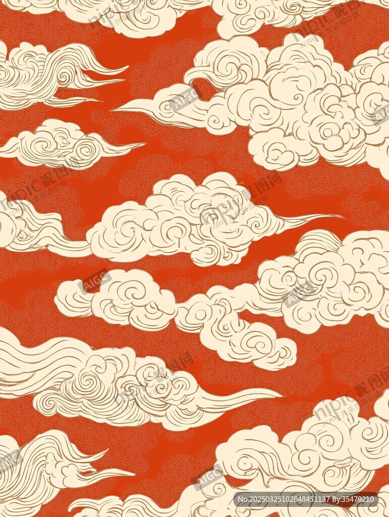 中式紅底祥云傳統(tǒng)圖案