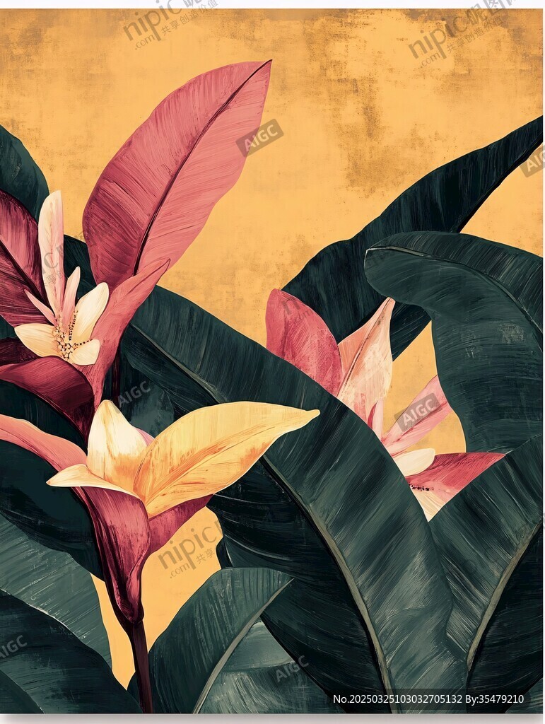 熱帶花卉植物藝術插畫