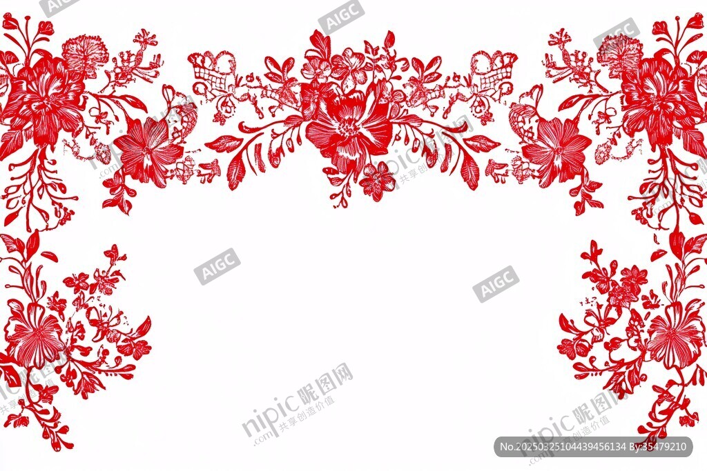 中式紅色花卉邊框圖案