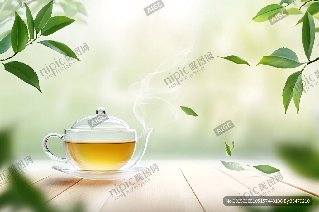 玻璃茶杯中的裊裊茶香