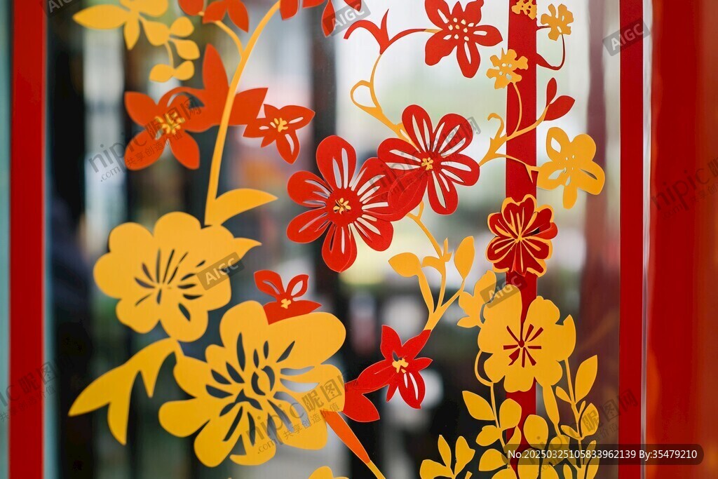 窗上絢麗花卉裝飾圖案