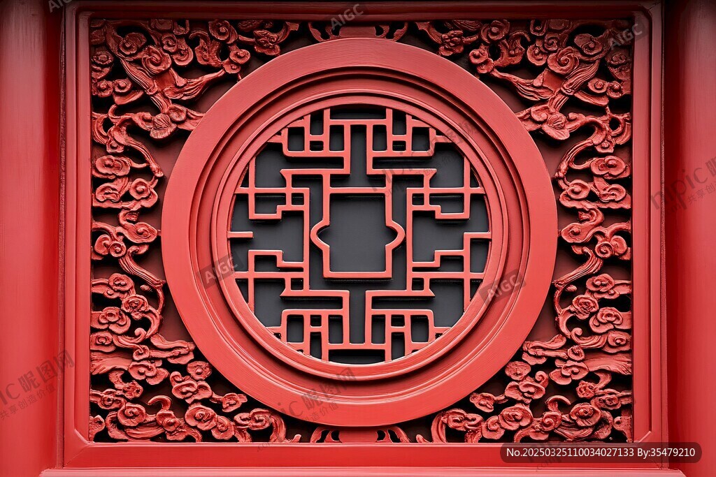 中式紅窗雕花精致典雅