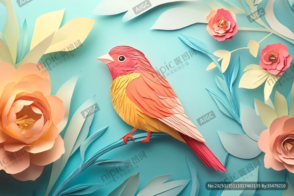 紙藝花鳥圖 靈動雀棲繁花間