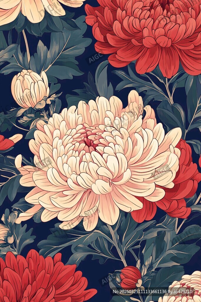 復(fù)古風(fēng)菊花花卉圖案設(shè)計(jì)