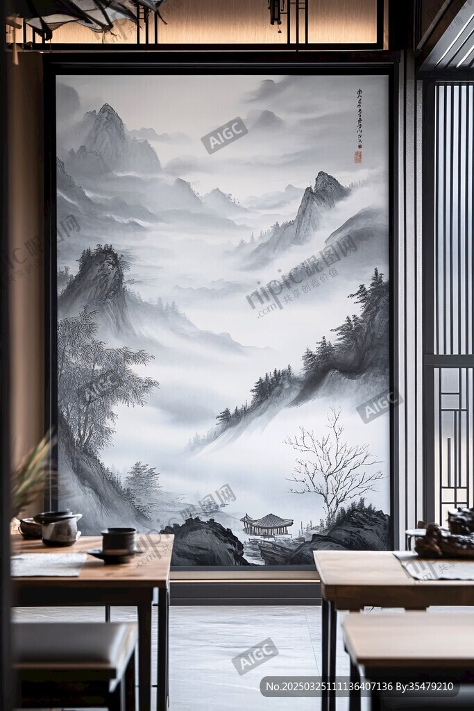 中式山水壁畫裝點雅致空間