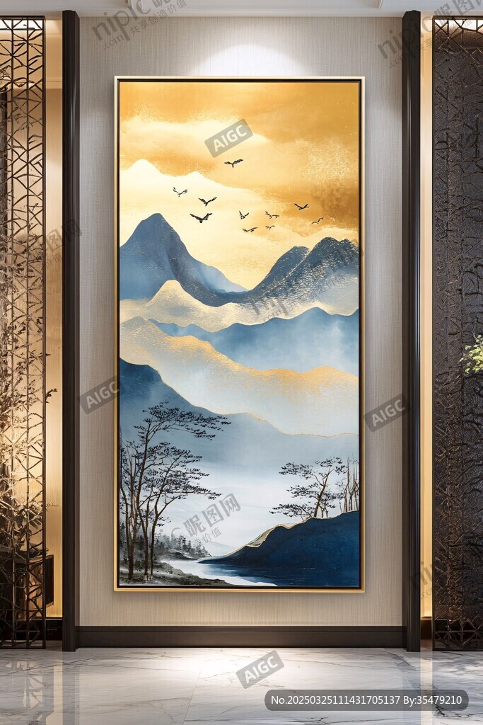 中式山水玄關(guān)裝飾畫