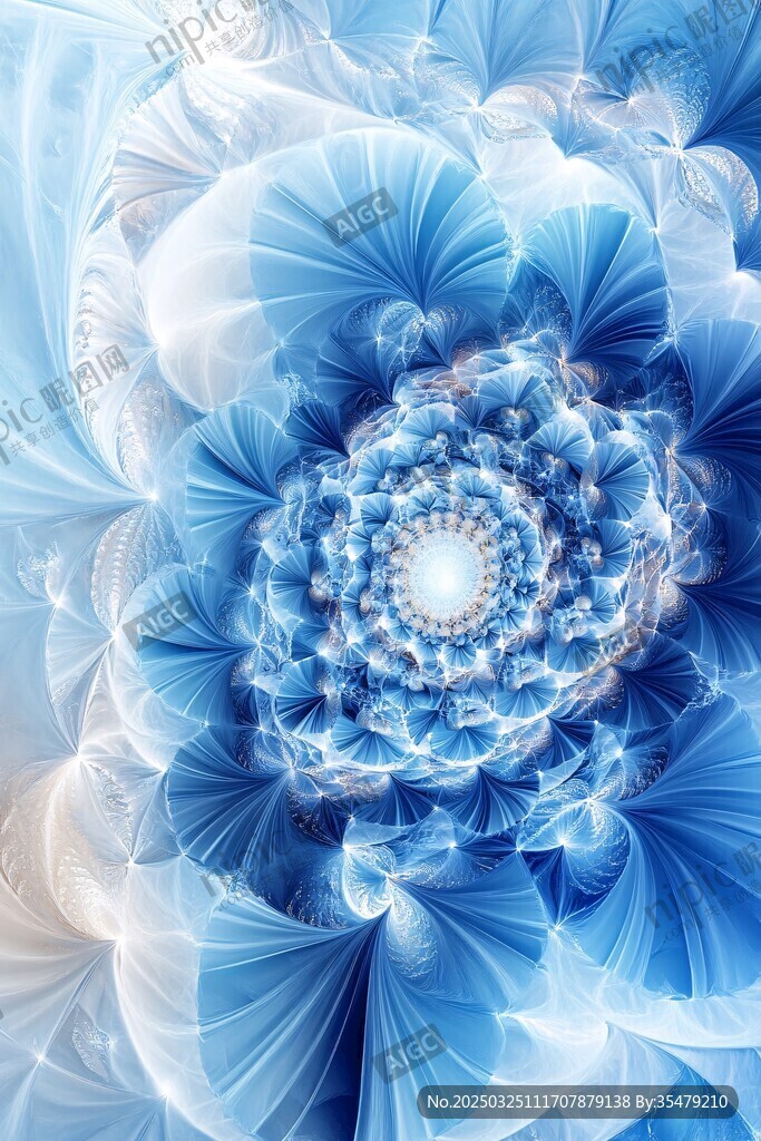 夢(mèng)幻藍(lán)色分形花朵圖案