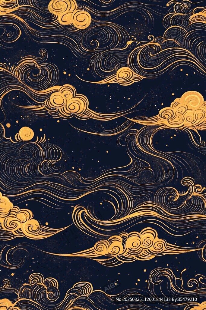 黑金云紋中式神秘背景圖