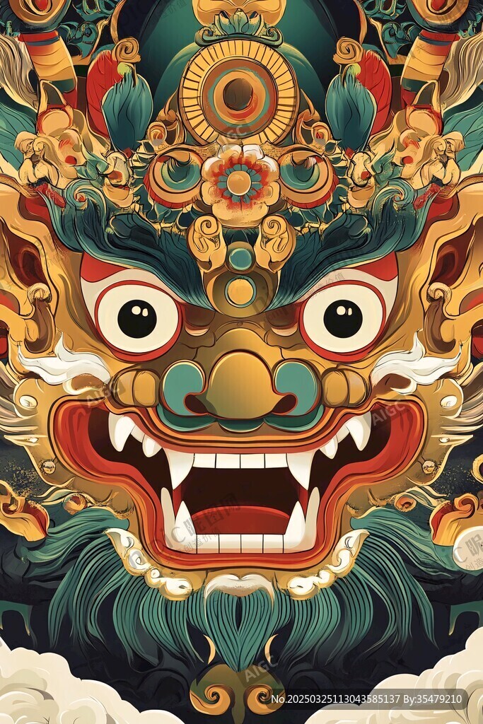 中式神獸面具插畫