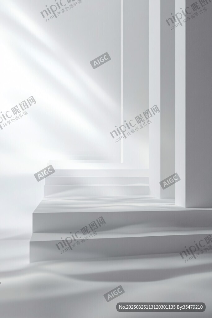 白色極簡光影室內階梯空間