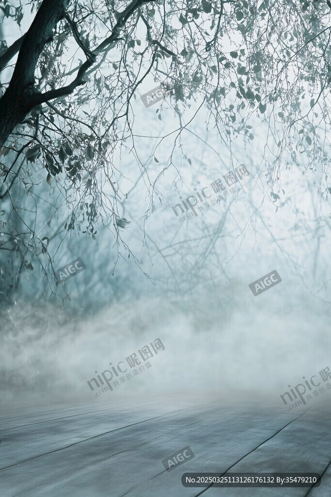 霧中孤樹 朦朧靜謐之景