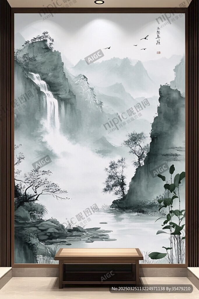 中式水墨山水背景墻