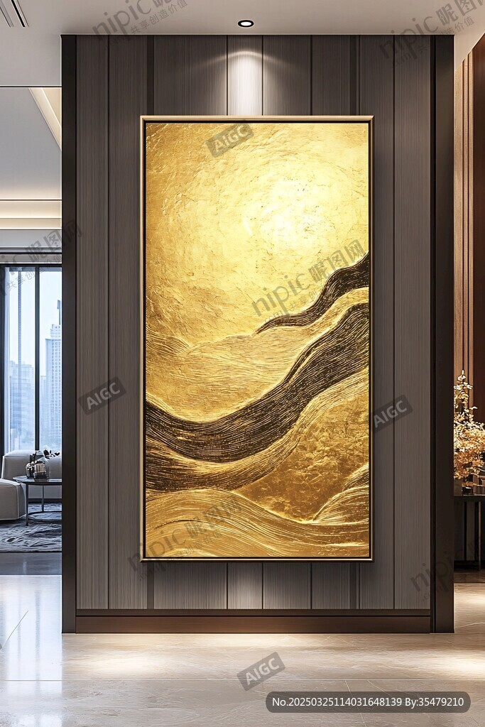 金色抽象藝術(shù)掛畫裝飾空間
