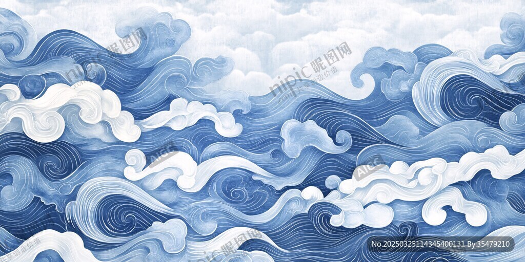 藍(lán)白海浪紋理藝術(shù)圖案