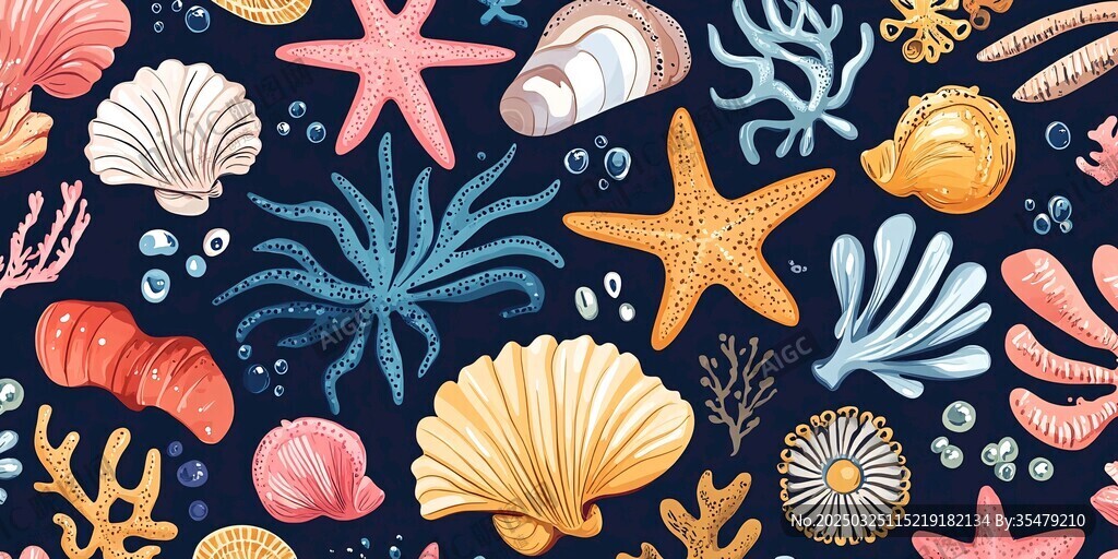 海洋生物貝殼插畫圖案