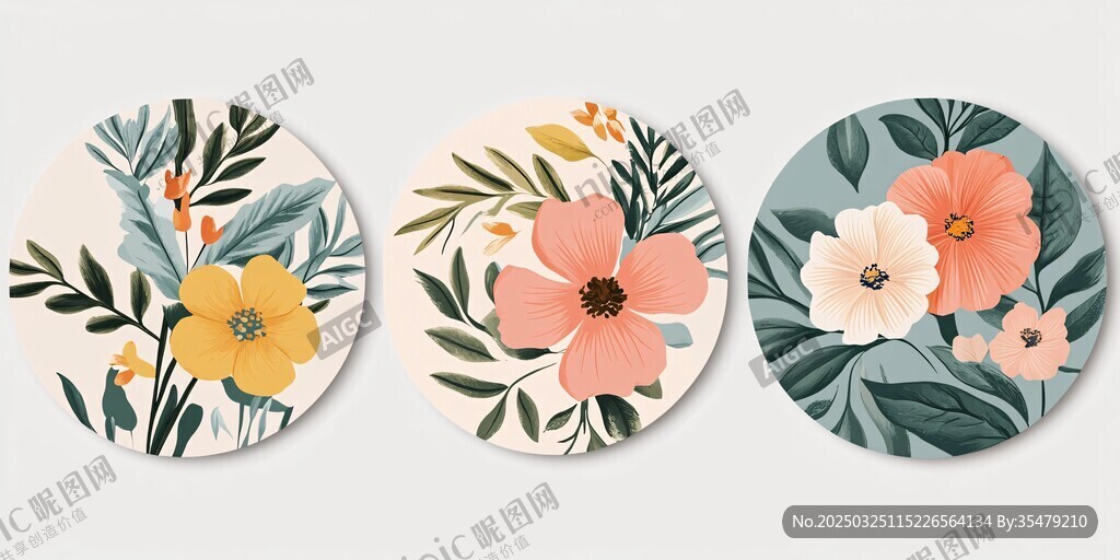 花卉圖案圓形裝飾畫