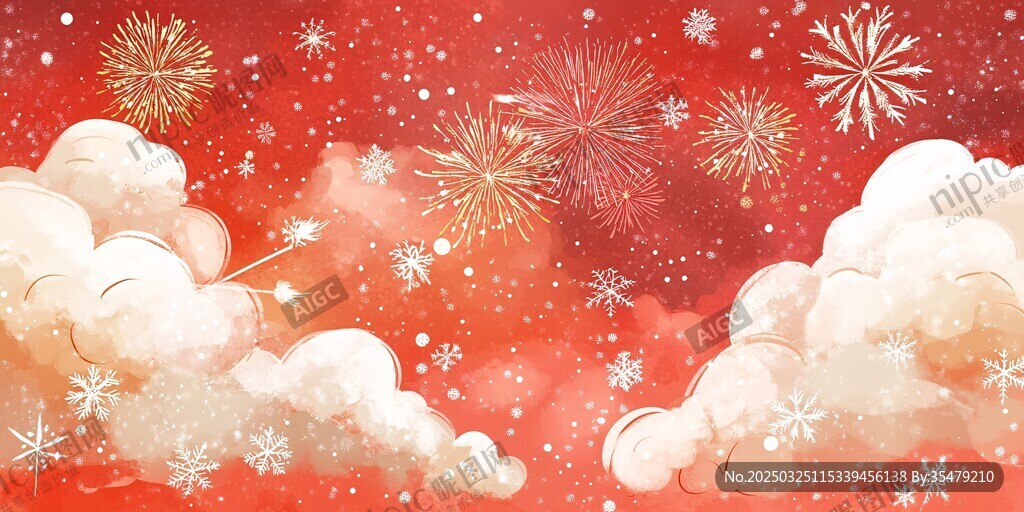 紅色云端煙花雪花夢幻景
