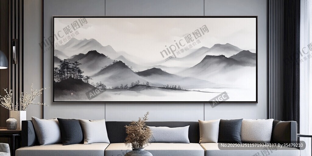 中式客廳水墨山水裝飾畫