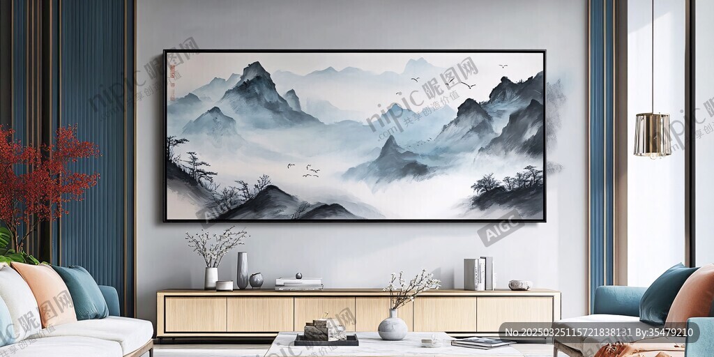 中式客廳的山水裝飾畫