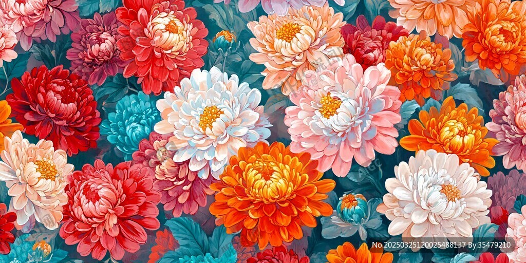 多彩花卉圖案 絢麗花朵盛宴