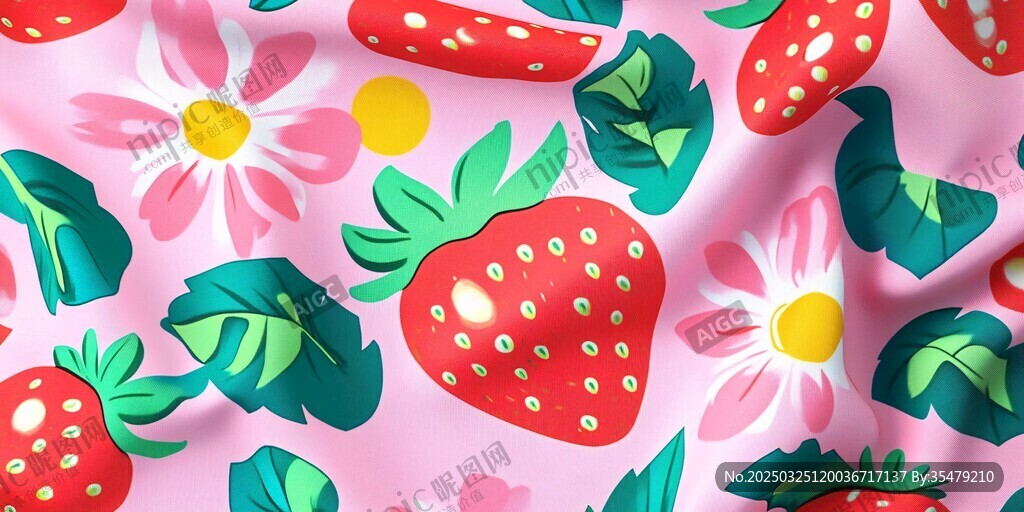 粉色草莓花卉印花布料
