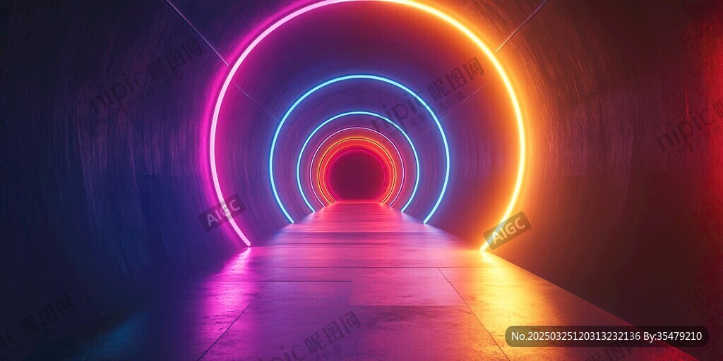 霓虹隧道 夢幻炫彩光影之路