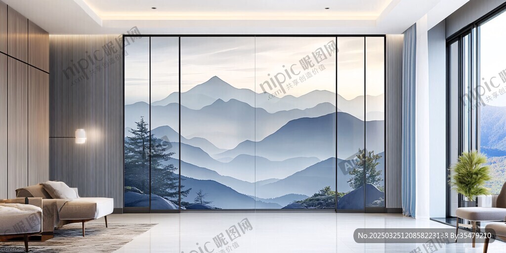 山水背景墻打造雅致客廳