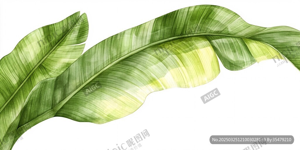 翠綠芭蕉葉水彩畫效果