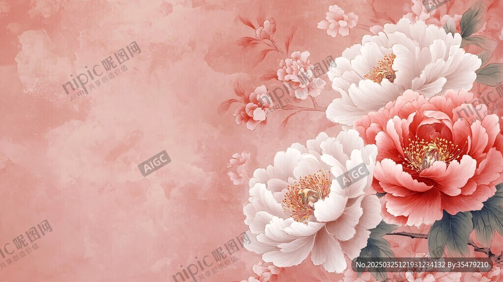 粉色背景下的嬌艷牡丹花