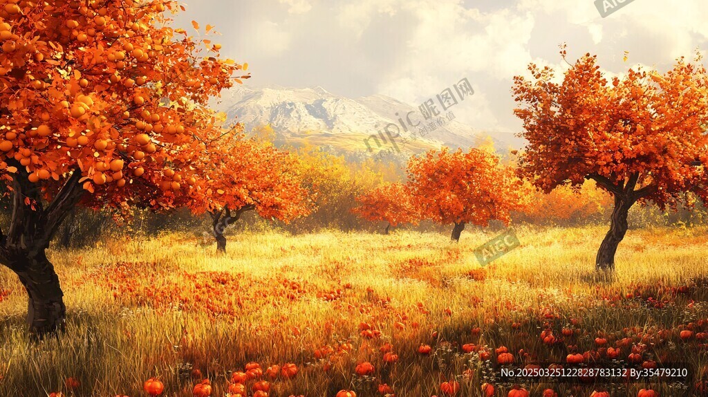 秋日楓林花海山間美景