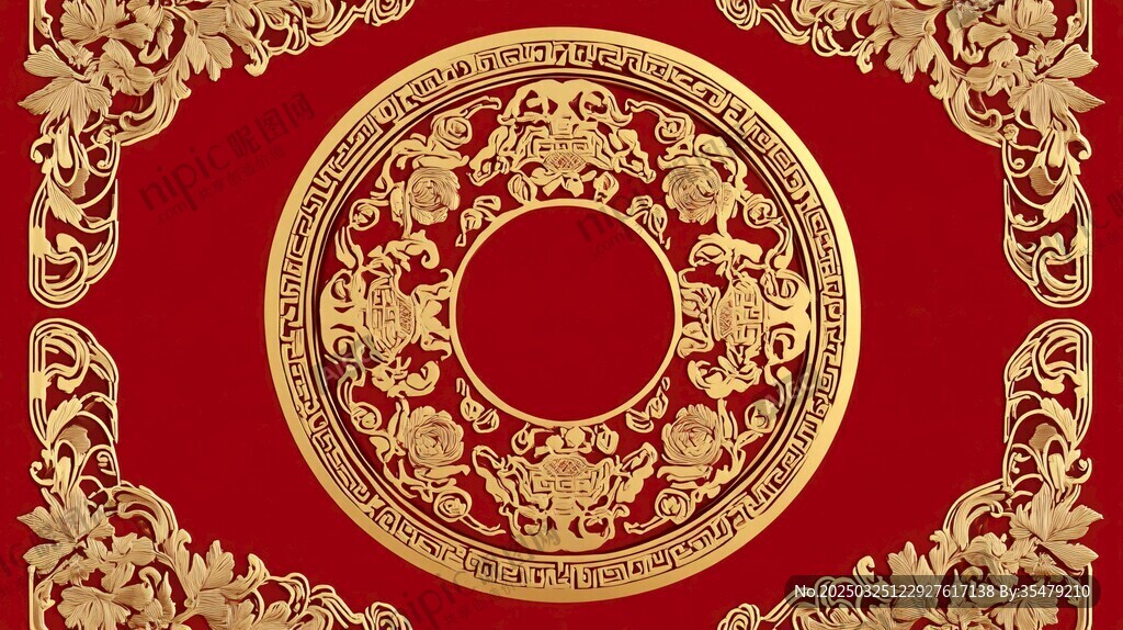 中式紅金傳統(tǒng)花紋裝飾圖案