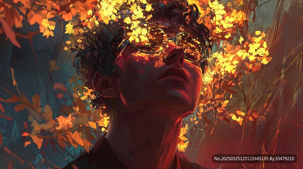 秋日少年 落葉環繞的詩意