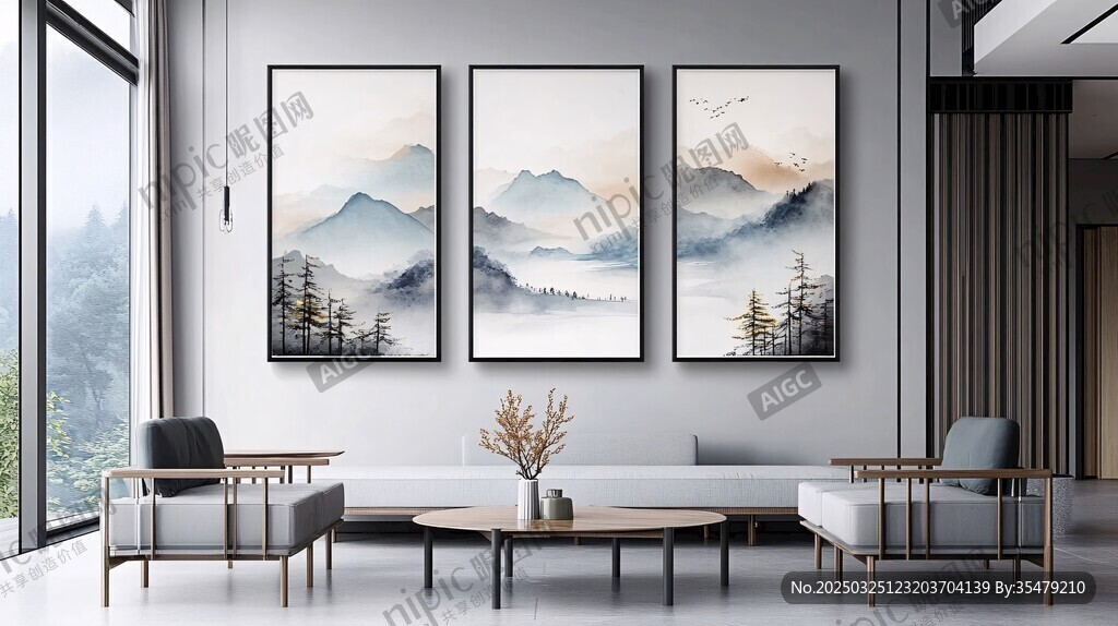現(xiàn)代客廳中的山水裝飾畫(huà)