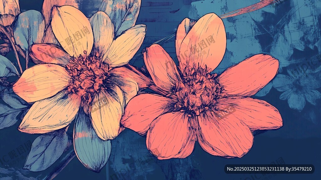 復(fù)古風(fēng)手繪花卉插畫